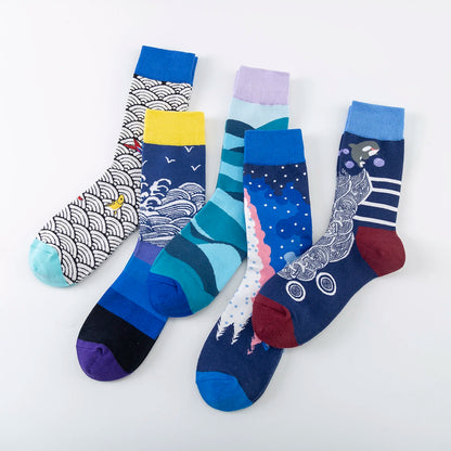 5-6 Pairs New High Quality Combed Cotton Men Socks Women Happy Fashion Novelty Skateboard Crew Casual Funny Socks for Men