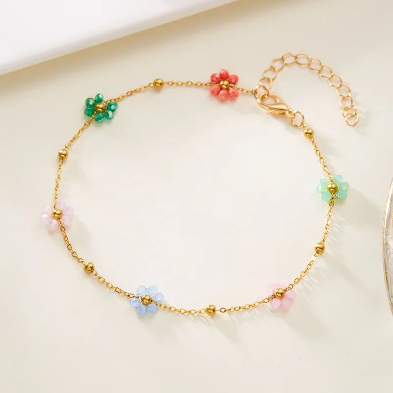 Charm Red Cherry Anklets for Women Vintage Boho Zircon Love Heart Flower Foot Leg Ankle Chain Girls Beach Party Jewelry Gifts