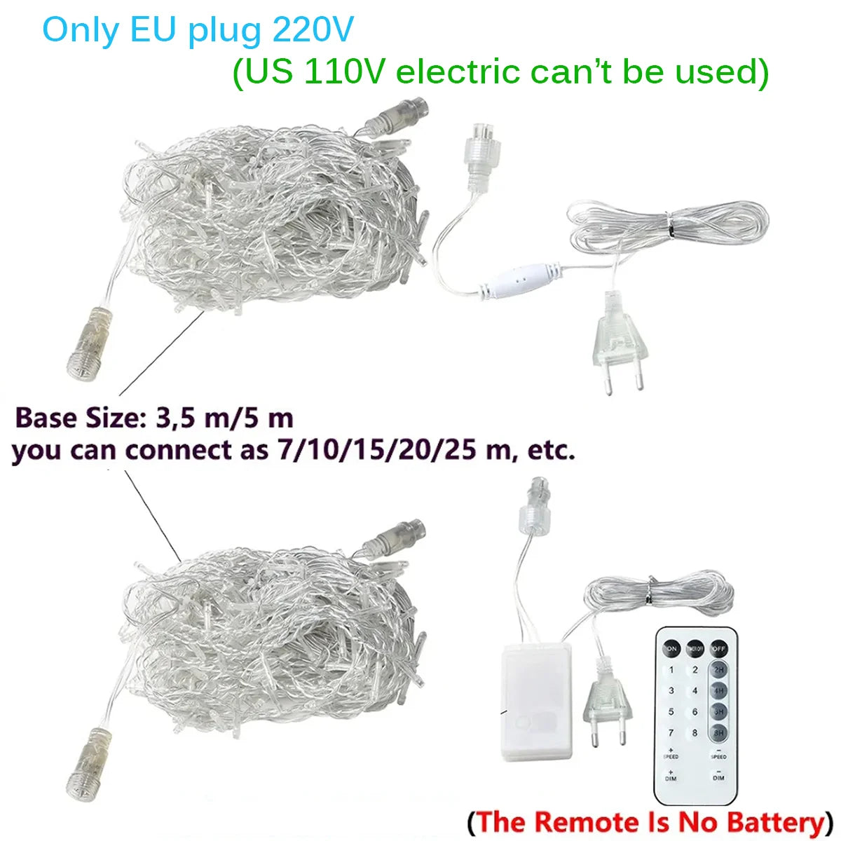 3.5-40M LED Icicle String Lights Christmas Curtain Fairy Lights Garland Remote Outdoor For New Year Wedding Street Holiday Decor