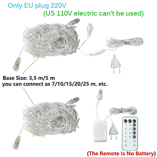 3.5-40M LED Icicle String Lights Christmas Curtain Fairy Lights Garland Remote Outdoor For New Year Wedding Street Holiday Decor