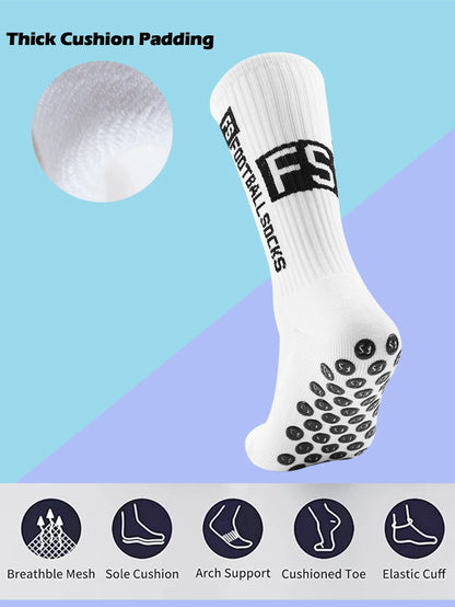 4 Pairs Men's Soccer Socks with Grip, Non Slip Anti Slip Athletic Socks with Cushion Pads for Football/Basketball/Hockey