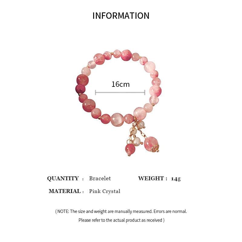 Pink Crystal Natural Stone Bracelet Reiki Energy Strand Bracelets Bangles For Women Prayer Blessing Health Wristband Jewelry