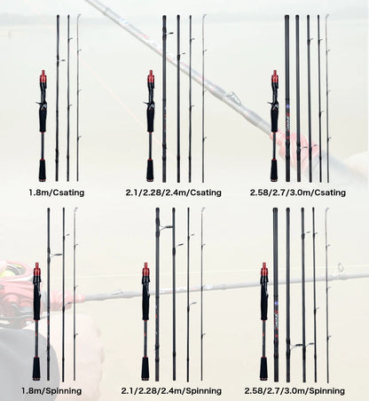 BIUTIFU Spinning Casting Fuji Lure Mini Traveller Rock Fishing Rod 3.0/2.4/2.1/1.8m T800Carbon Baitcasting Ultralight Fast 5-42g