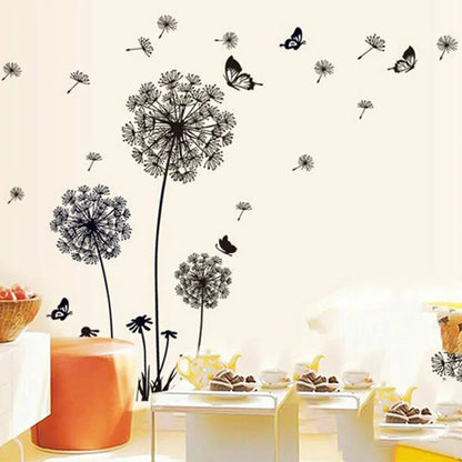 Black Dandelion Sitting Room Bedroom Wall Stickers Household Adornment Decor Decals Mural Art Poster On The Wall DIY Improvement