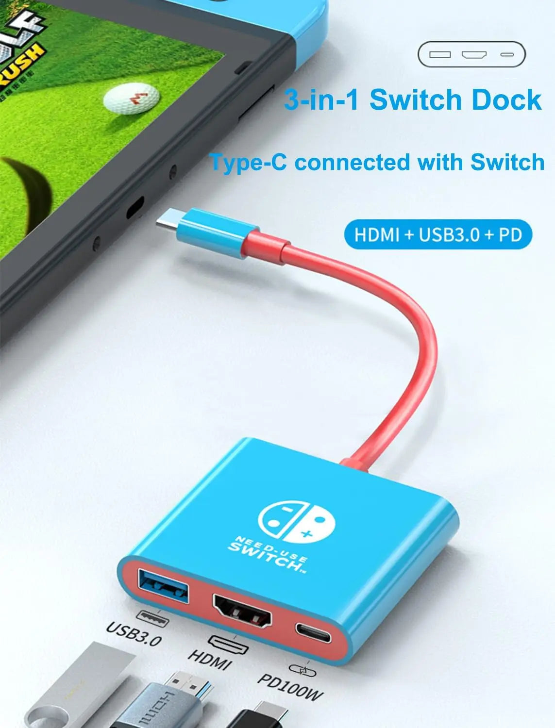 Switch Dock 4K HDMl UsB 3.0 Hub Adapter UsB c splitter TV Portable Docking station for Nintendo Laptops PciPad MacBook Air Pro