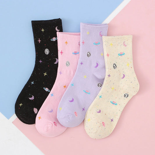 4 Pairs/Set Women's Fashion Breathable Crew Socks Skateboard Cotton Socks Cute Pattern Hip Hop Socks Funny Socks For Ladies
