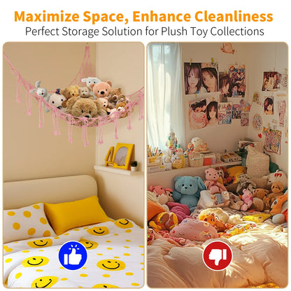 Stuffed Animals Storage Hammock Large Capacity Net Macrame Boho Home Kids Bedroom Decoration Corner Hanging Toy Organizer Nets