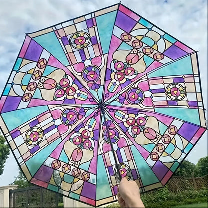 British Wind Rainforest Arch Transparent Umbrella Stained Glass Transparent Umbrella Long Handle Automatic Large Romantic Sunny