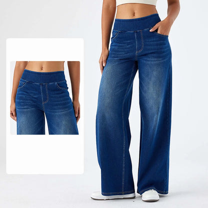 Women Baggy Jeans Streetwear High Waist Wide Leg Denim Pants Retro Elastic Waist Blue Loose Female Trousers
