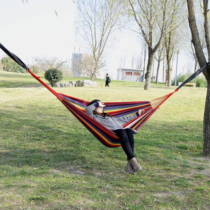 NewOutdoor Indoor Canvas Single Hammock Outdoor Camping Indoor Childrens Swing Thickened Striped HammockMulti Functional Hammock