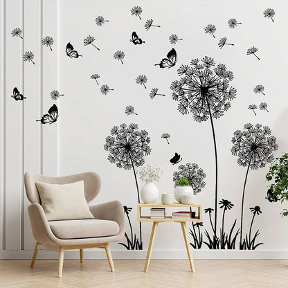 Black Dandelion Sitting Room Bedroom Wall Stickers Household Adornment Decor Decals Mural Art Poster On The Wall DIY Improvement