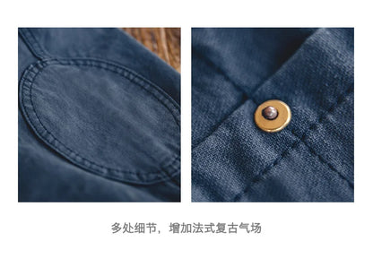 Maden Retro French Jacket Multi-Pocket Lapel Navy Heavyweight Single-breasted Hunting Coat for Men's Spring and Autumn Tops