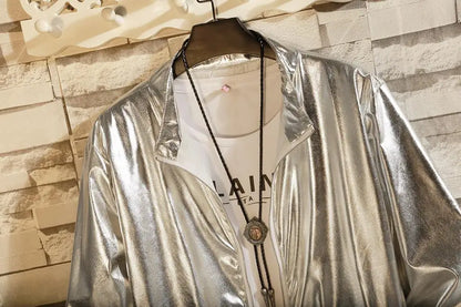 Mens Windbreaker Jackets Nightclub Stage Party Jackets Costume Streetwear Harajuku Hip Hop Reflective Jacket Gold Fashion Coats