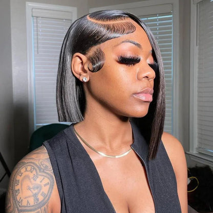 Raw Hair Vietnamese 250 Density 100 Human Hair Lace Frontal Wigs Straight Natural Black 13x6 Bob Wig Lace Front Human Hair Wigs
