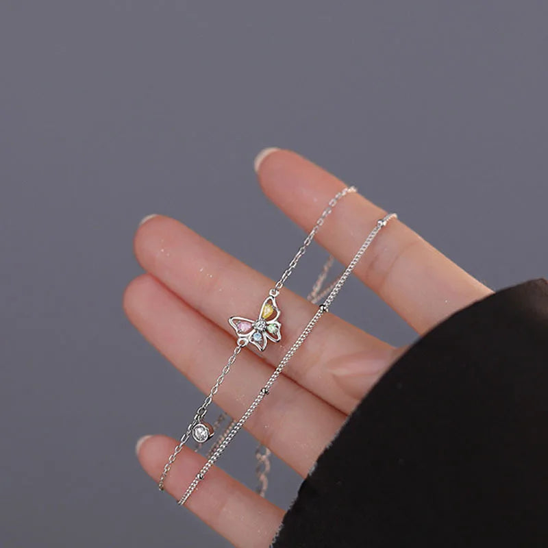 VENTFILLE 925 Sterling Silver Diamond-Studded Butterfly Bracelet Women's Fashion Temperament Flower Adjustable Bracelet