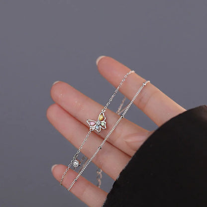 VENTFILLE 925 Sterling Silver Diamond-Studded Butterfly Bracelet Women's Fashion Temperament Flower Adjustable Bracelet