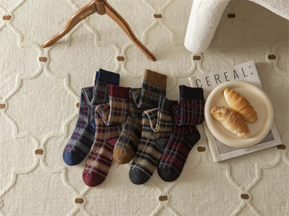 Stockings Women Harajuku Retro Vintage Plaid Long Socks Stocking JK College Style School Girls Cotton Knee Socks Women Stockings