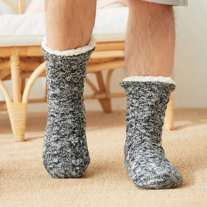 Thermal Socks Mens Winter warm Home Soft Male Cotton Thickened Plus Velvet Sleeping Anti Skid Grip Short Floor Slipper Sock