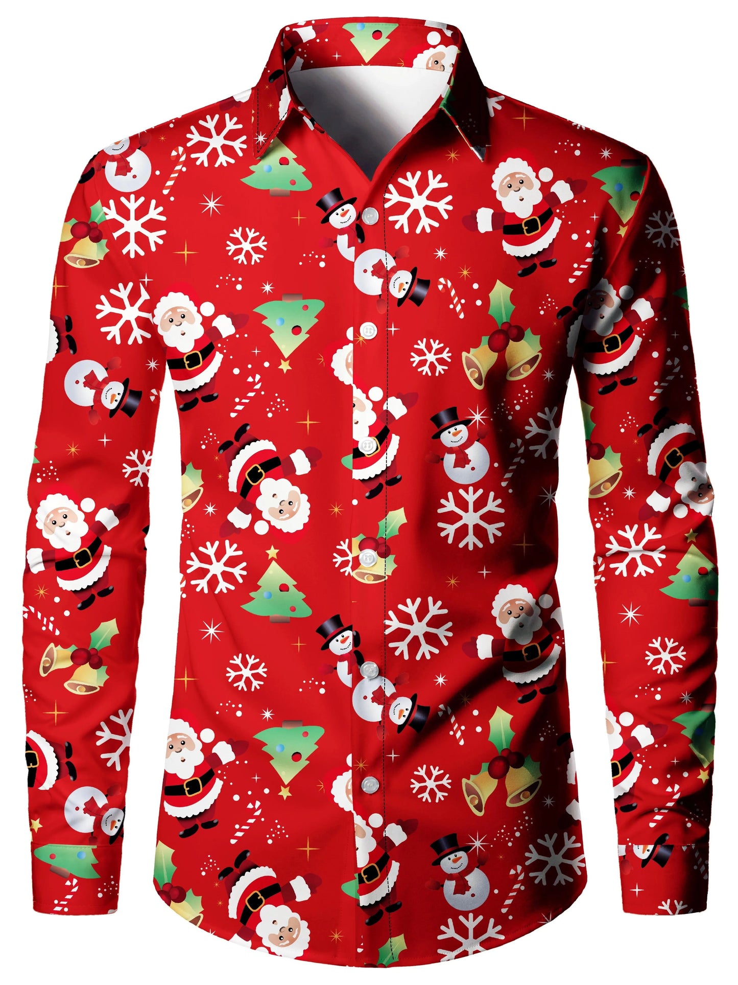 Christmas Festival Theme Men's 3D Printed Formal Shirts Christmas Tree Santa Claus Graphic Long Sleeve Shirt Fashion Men's Shirt