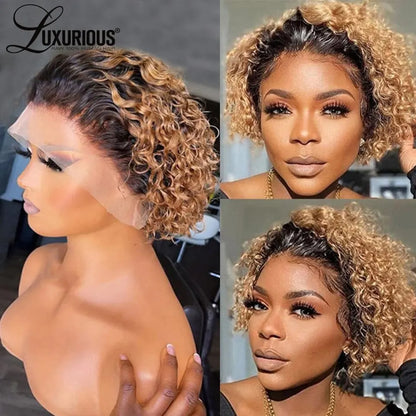 Sale Short bob deep wave wig full lace wigs short styles Transparent Curly Short Bob Wig 13x1 Lace Wig Remy Human Hair