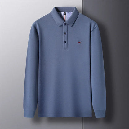 New Men's Casual and Fashionable Embroidered Long Sleeved Polo Shirt Comfortable Breathable and Versatile Summer Top