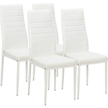 4-piece white restaurant chair set, PU leather, sturdy legs, waterproof seat, high back soft cushion