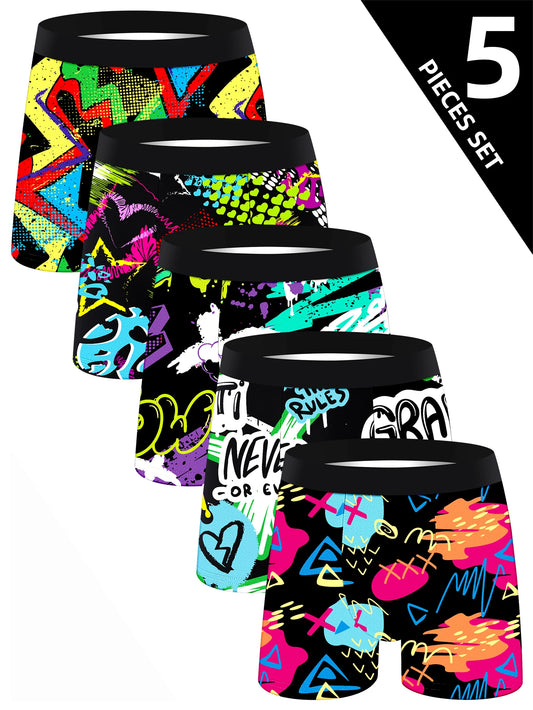5 Piece Set of Men's Boxer Briefs Breathable and Comfortable Men's Underwear Trendy Colorful Beautiful Fashion Men's Pants
