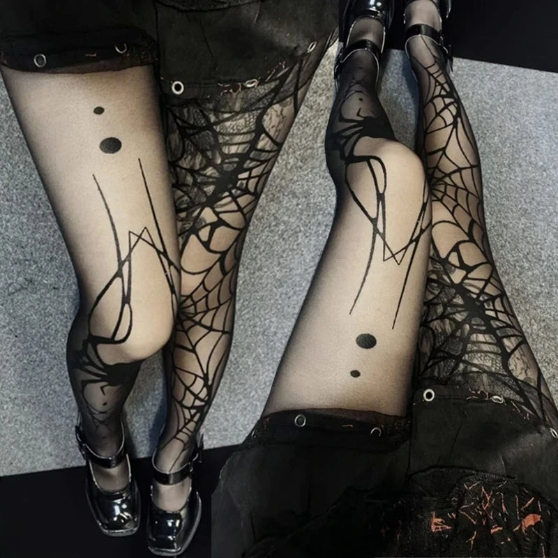 Gothic Vintage Dark Fishnet Tights Stocking Women Emo Alternative Sexy Spider Web Witch Pantyhose Y2k E-girl Cyber Punk Socks