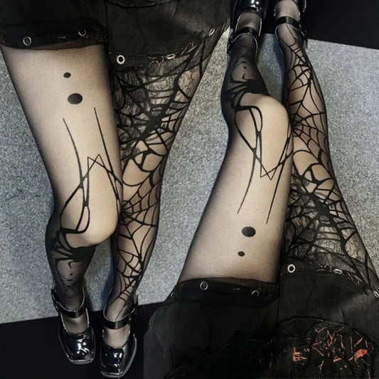 Gothic Vintage Dark Fishnet Tights Stocking Women Emo Alternative Sexy Spider Web Witch Pantyhose Y2k E-girl Cyber Punk Socks