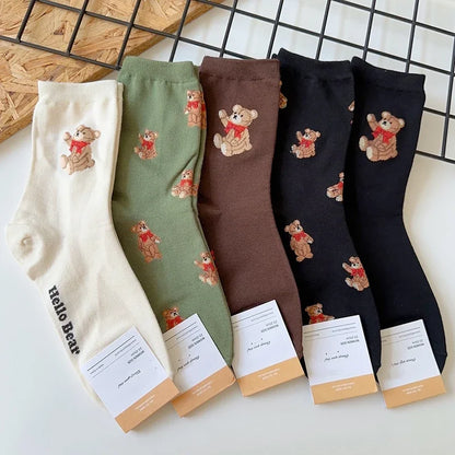 Good Quality Cartoon Elegant Lady Bear Women's  Cute Socks Cotton Harajuku Style Woman Novelty Breathable Sox Christmas Gifts
