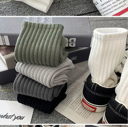 New 5 Pairs Cool Men Black White Warm Socks Set Autumn Winter Male Solid Color Sport Short Socks For Men Dropshipping