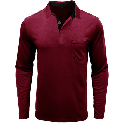 Spring Trend Men's Long Sleeve Casual Tshirt Solid Lapel Button Up Pullover Tops Autumn Turn Down Collar Bottoming Polo Shirt