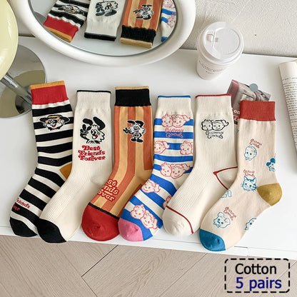 5/10 Pair  New Striped Casual Breathable Socks High Quality Harajuku Retro Socks Men/Women Cotton Socks