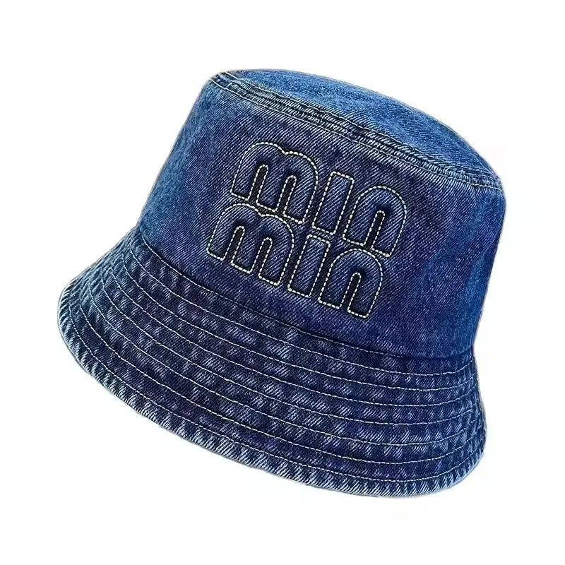 Spring Summer Strawberry Embroidery Denim Jeans Bucket Hat Legent Fisherman Hats for Women Foldable Sport Sun Beach Panama Caps