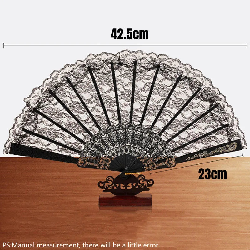 Retro Sexy Lace Fan Summer Dance Performance Photography Photo Props Portable Folding Hand Fan Decorative Fan Chinese Dance Fan