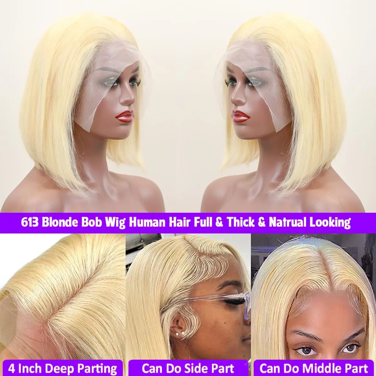 613 Blonde Short Bob Wig Transparent Lace Front Human Hair Wigs Straight 13X4 Burgundy 99j Brown Colored Cut Lace Frontal Wig