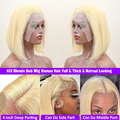 613 Blonde Short Bob Wig Transparent Lace Front Human Hair Wigs Straight 13X4 Burgundy 99j Brown Colored Cut Lace Frontal Wig