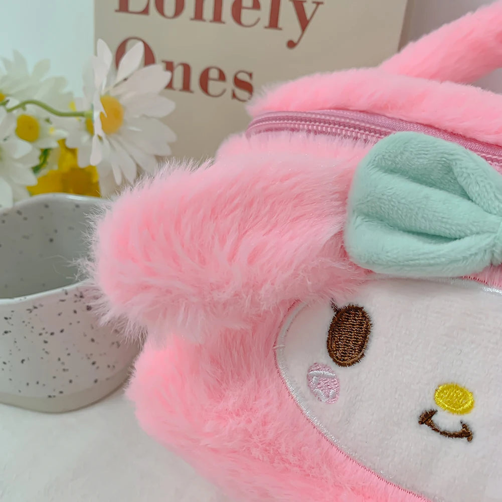 Cartoon Japanese Anime Soft Plush Makeup Pouch Lovely Design Fluffy Cosmetic Bag Portable Travel Zipper Furry Storage Handbags