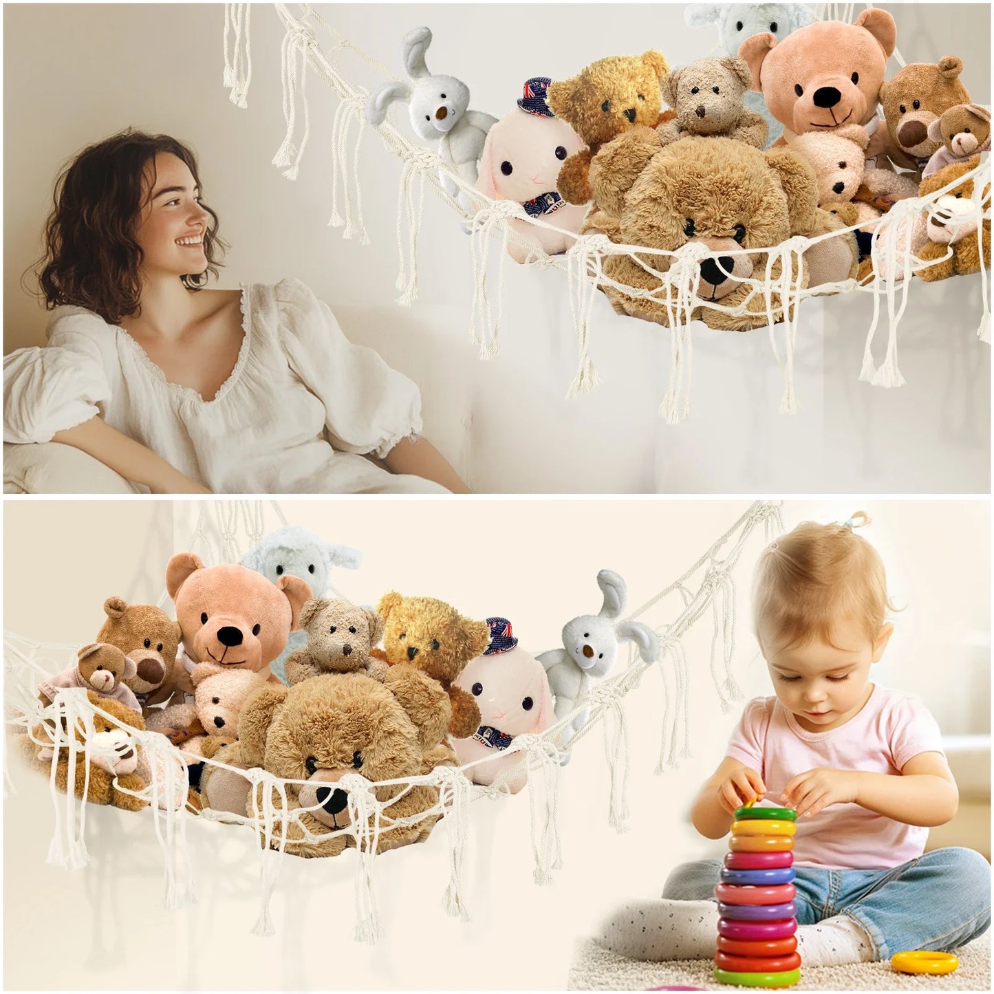 Stuffed Animals Storage Hammock Large Capacity Net Macrame Boho Home Kids Bedroom Decoration Corner Hanging Toy Organizer Nets