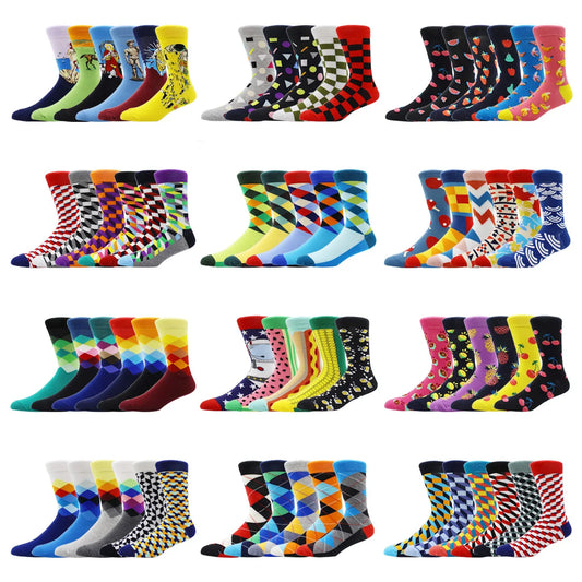 5-6 Pairs New High Quality Combed Cotton Men Socks Women Happy Fashion Novelty Skateboard Crew Casual Funny Socks for Men