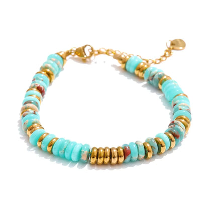 Yhpup Colorful Natural Stone Beads Chain Handmade Bracelet Bangle Waterproof Bohemia Stainless Steel Y2K Trendy Jewelry Gift