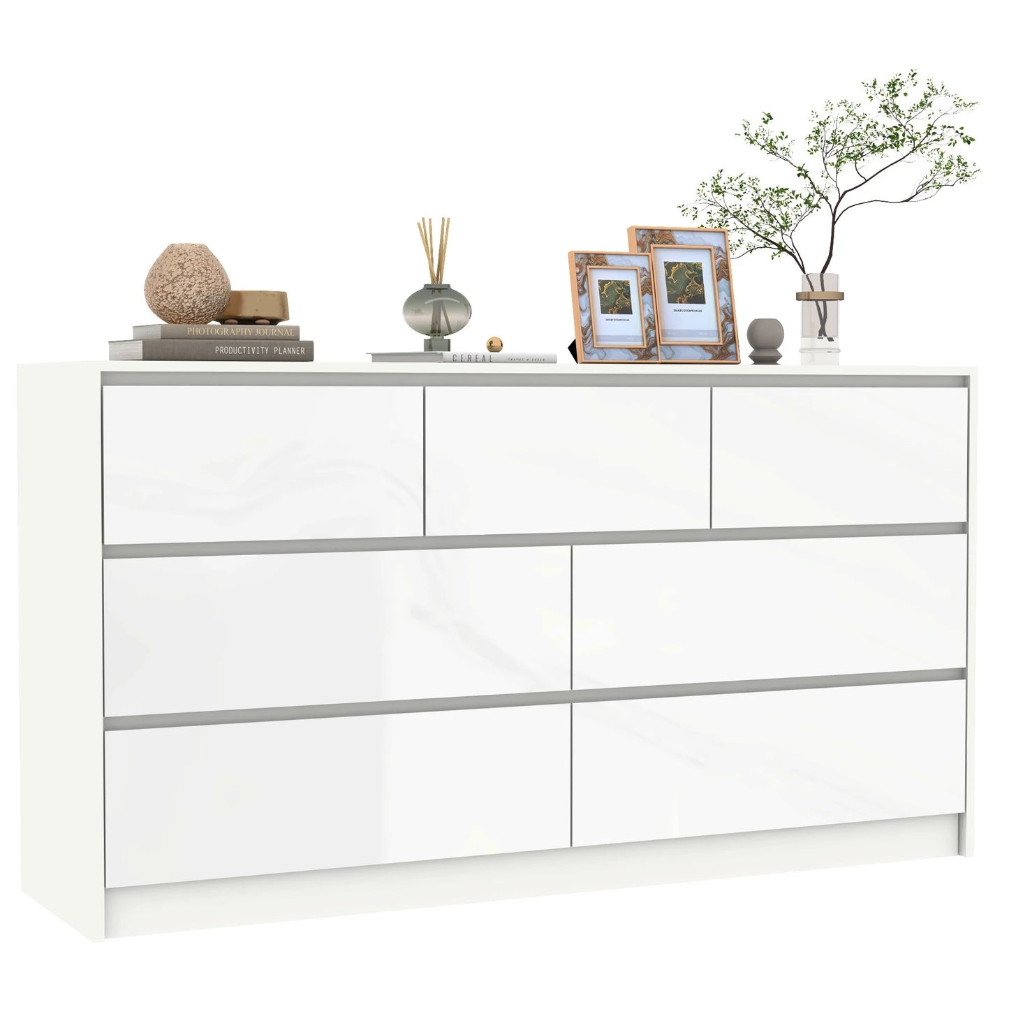 7 Drawer Dresser for Bedroom, 55'' Modern Chest of Drawers for Closet, Wide Drawer Organizer Cabinet for Living Room White/Black