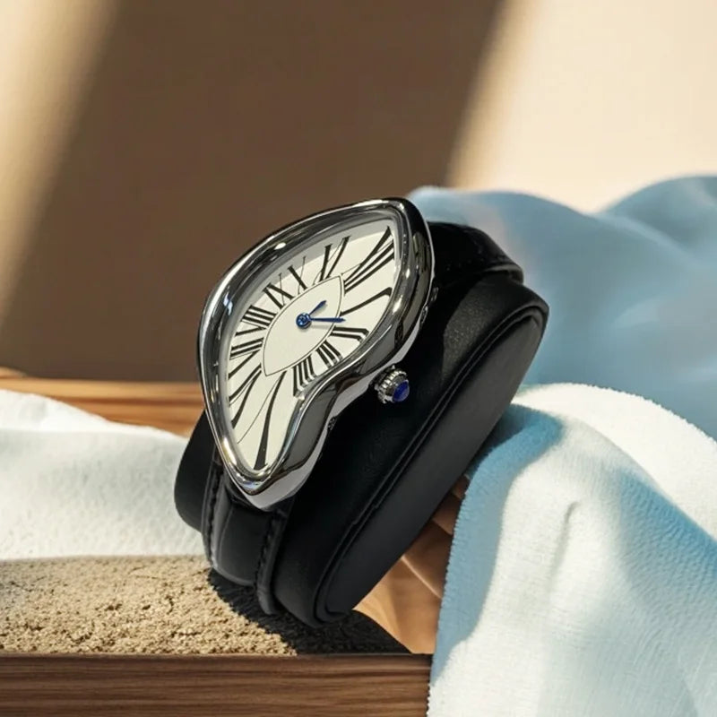 Medieval alien watches melt and twist y2k alien ladies and men Leather strap fashion advanced ins niche design quartz watch