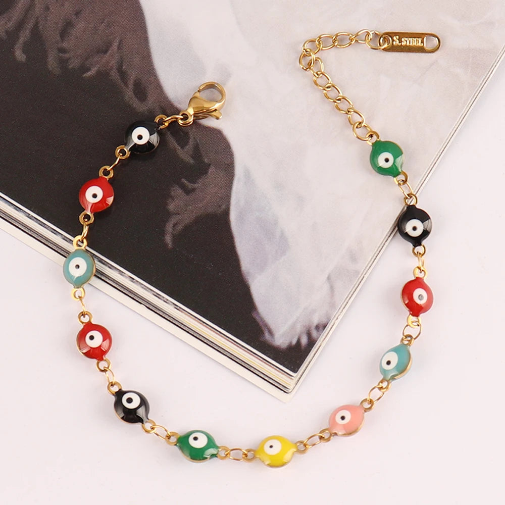 316L Stainless Steel Enamel Turkish Evil Eye Bracelets For Women Colorful Evil Eye Charm Bracelets Female Jewelry Gift