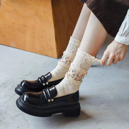 Women Socks Flower Rabbit Pattern Cute Kawaii Japanese Korean Style Cotton Harajuku Funny Breathable Casual Spring Floral Socks