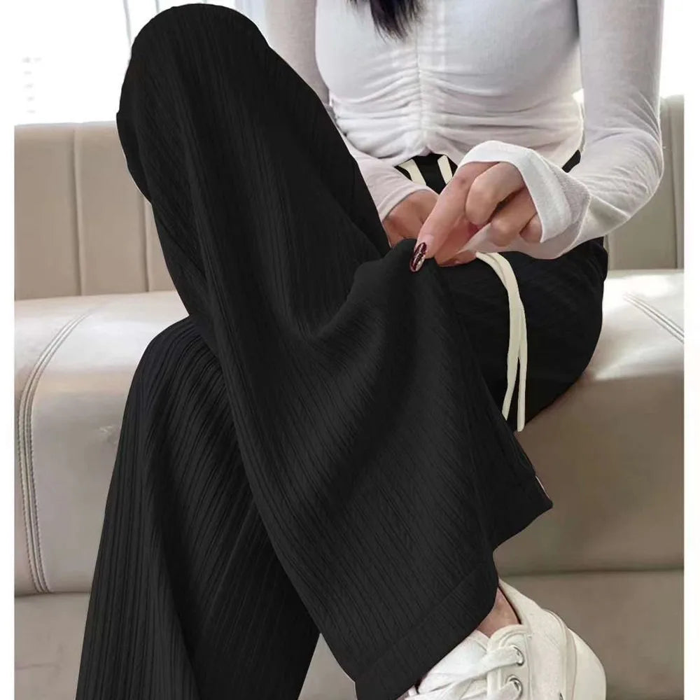 2025 summer new bubble milk puff cloud pants women high waist draped narrow straight casual pants cloud puff wide leg pants