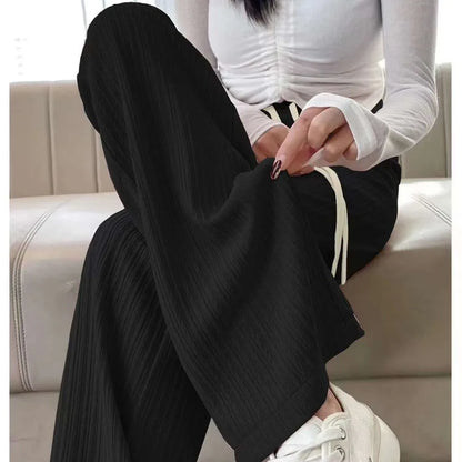 2025 summer new bubble milk puff cloud pants women high waist draped narrow straight casual pants cloud puff wide leg pants