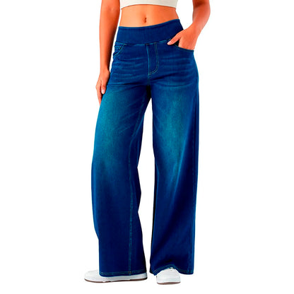 Women Baggy Jeans Streetwear High Waist Wide Leg Denim Pants Retro Elastic Waist Blue Loose Female Trousers