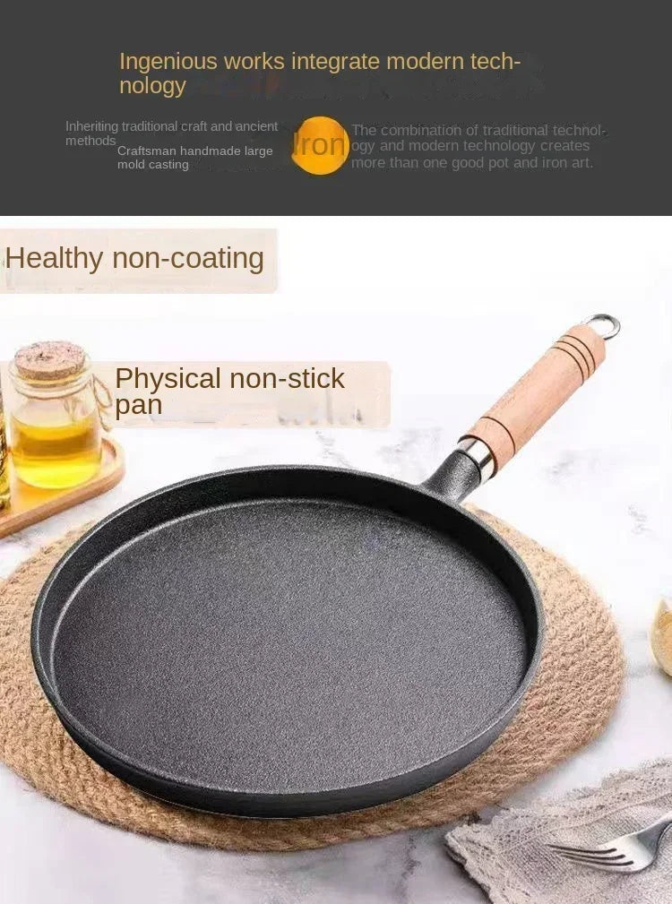 26cm Cast Iron Frying Pan Uncoated Non-stick Egg Pancake Pan Crepe Maker Steak Frying Pot Gas Induction Cooker Kitchen Cookware