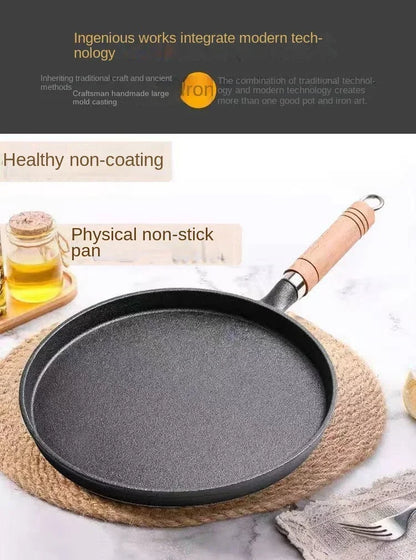 26cm Cast Iron Frying Pan Uncoated Non-stick Egg Pancake Pan Crepe Maker Steak Frying Pot Gas Induction Cooker Kitchen Cookware